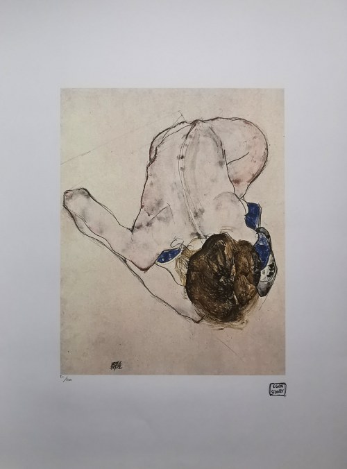Akt w niebieskich pończochach, Egon Schiele