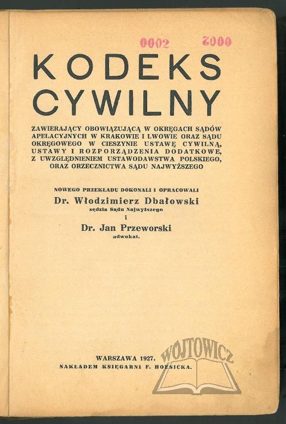 KODEKS Cywilny Zawierający Obowiązującą W Okręgach Sądów Apelacyjnych W ...