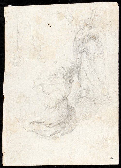 1540 - Bologne, 1619), ATTRIBUTED TO, Recto: study for a figure of a kneeling woman and a standing bearded man; verso: study of figures., Denys Calvaert
