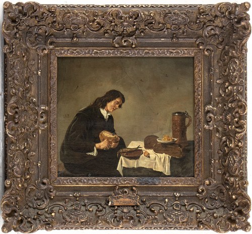 1622 - Leida, ok. 1668), ATTRIBUTED TO, Młody mężczyzna przy kolacji, Quiring Gerritz van Brekelenkam