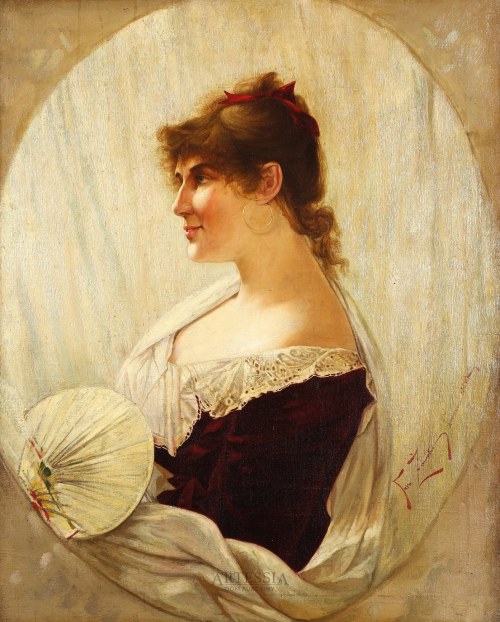 Portret damy z wachlarzem , 1886, Franciszek Żmurko