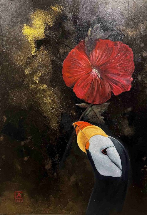 Maskonur z hibiskusem, 2022, Artur Cieślar