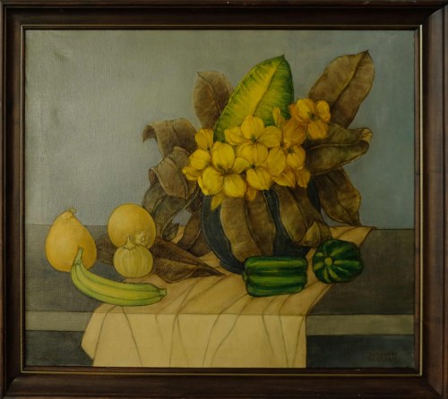 Martwa natura z żółtym liściem fikusa, 1999, Bożena Cajdler-Gruszkiewicz