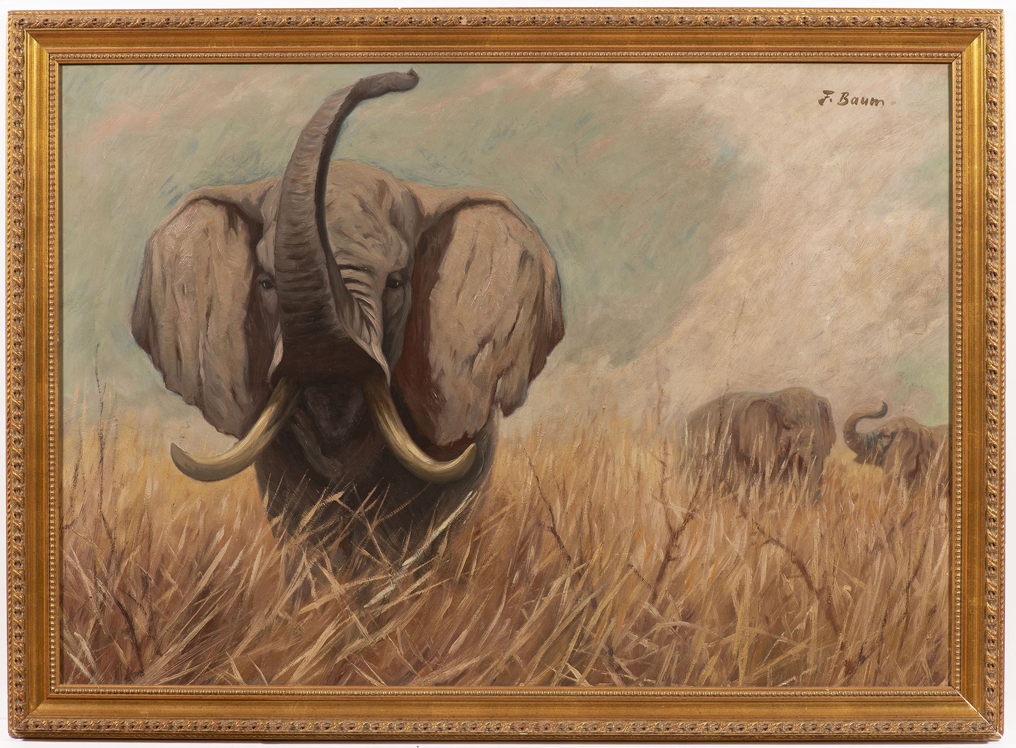 Franz Baum (1893 Munich - ?), Elephants in the Savannah - 網上拍賣 網上投標- 價格-  OneBid