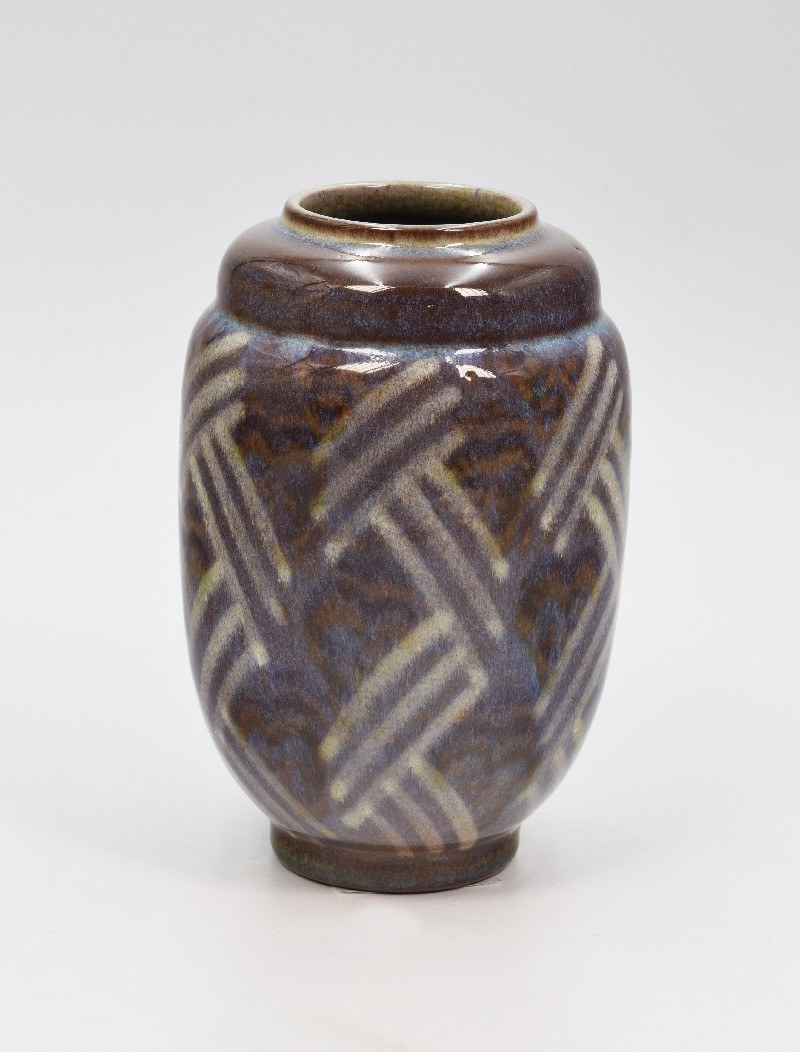 Andre Naudy for Sevres Vase with White on Brown Design
