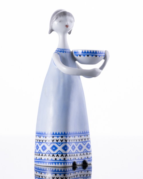 Węgry, proj. Márta J. Seregély, Figurka kobiety z misą, proj. 1960, Hollóháza