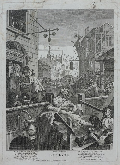 Gin Lane, Londyn, Anglia, II poł. XVIII w., William Hogarth