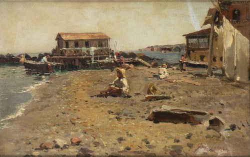 1835 - 1905), Scena nad brzegiem morza, Giuseppe Laezza