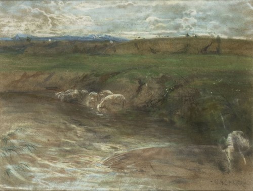 1860-1932), Pejzaż z trzodą, Giulio Aristide Sartorio