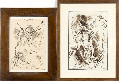 1879 - Wenecja, 1966), Lot złożony z dwóch rysunków: Cristo, 1958 (A) i Centauro ferito, 1963 (B), Felice Carena