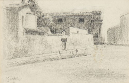 1910 - Paryż, 1994) i AMERIGO BARTOLI NATINGUERRA (Terni, 1890 - Rzym, 1971), Lot złożony z dwóch rysunków: Villa Borghese, 1938 autorstwa Orfeo Tamburi (A) i Vicolo di paese, 1933 autorstwa Amerigo Bartoli Natinguerra, Orfeo Tamburi