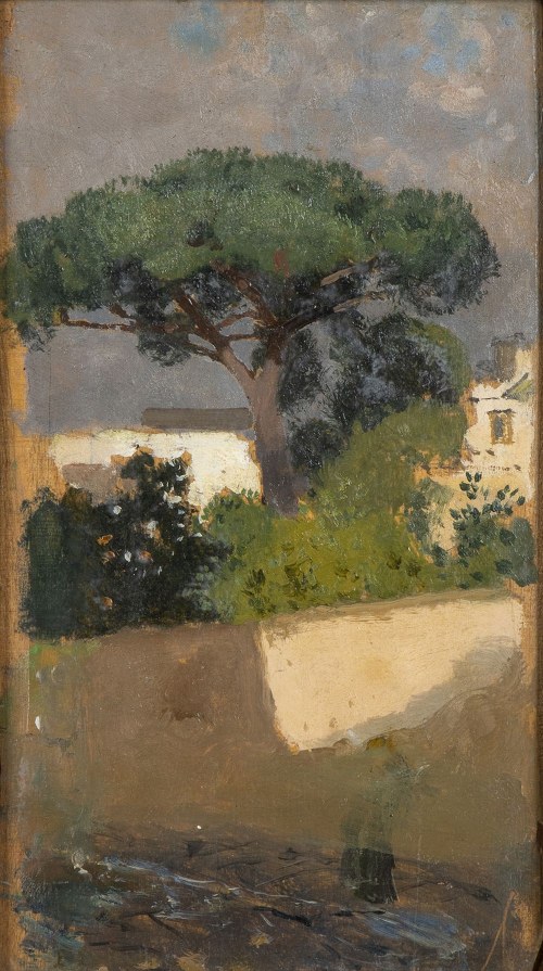 1841-1915), Pejzaż z domami i drzewami, Eduardo Dalbono