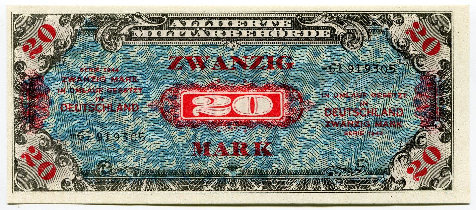 Germany - Third Reich 20 Mark 1944 Allied Military Currency - Aukcja ...