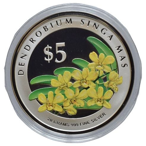 Singapur, 5 dolar 2007 - Dendrobium Singa Mas + Vanda Mini Palmer -  Verkkohuutokauppa / Online-huutokauppa - Hinta - OneBid