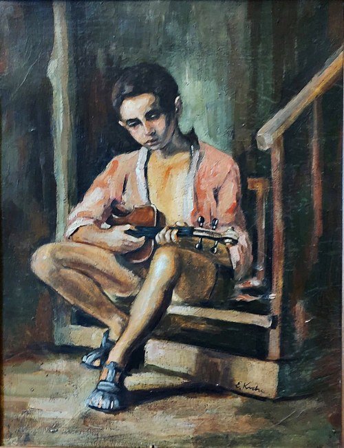 Portret chłopca z instrumentem., Emil Krcha