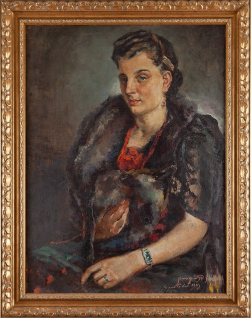 Portret kobiety w futrzanej etoli, 1943, Ludwik Konarzewski Junior