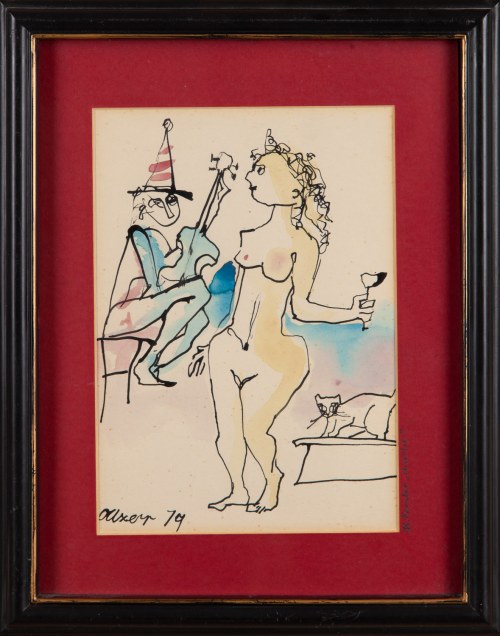 Akt z kotem i gitarzystą, 1979, Otto Axer