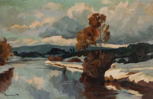 PEJZAŻ ZIMOWY Z RZEKĄ, Eduard Manhart