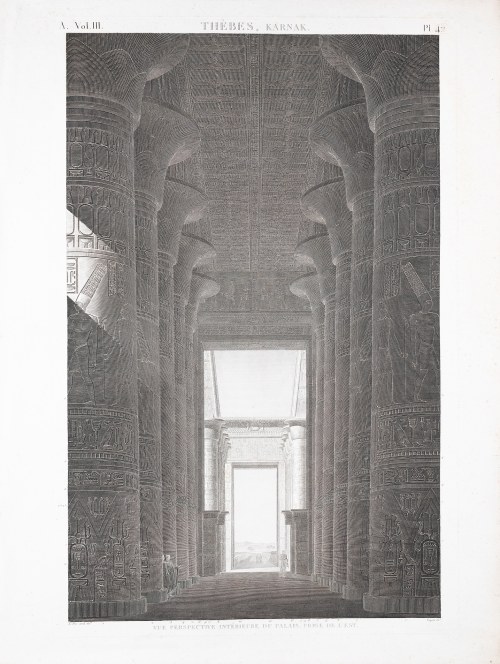 THÈBES, KARNAK. VUE PERSPECTIVE INTÉRIEURE DU PALAIS /TEBY. KARNAK. WIDOK PERSPEKTYWICZNY WNĘTRZA PAŁACU/, 1812/1823, Coquet Według Jacques-Marie Le Père’a