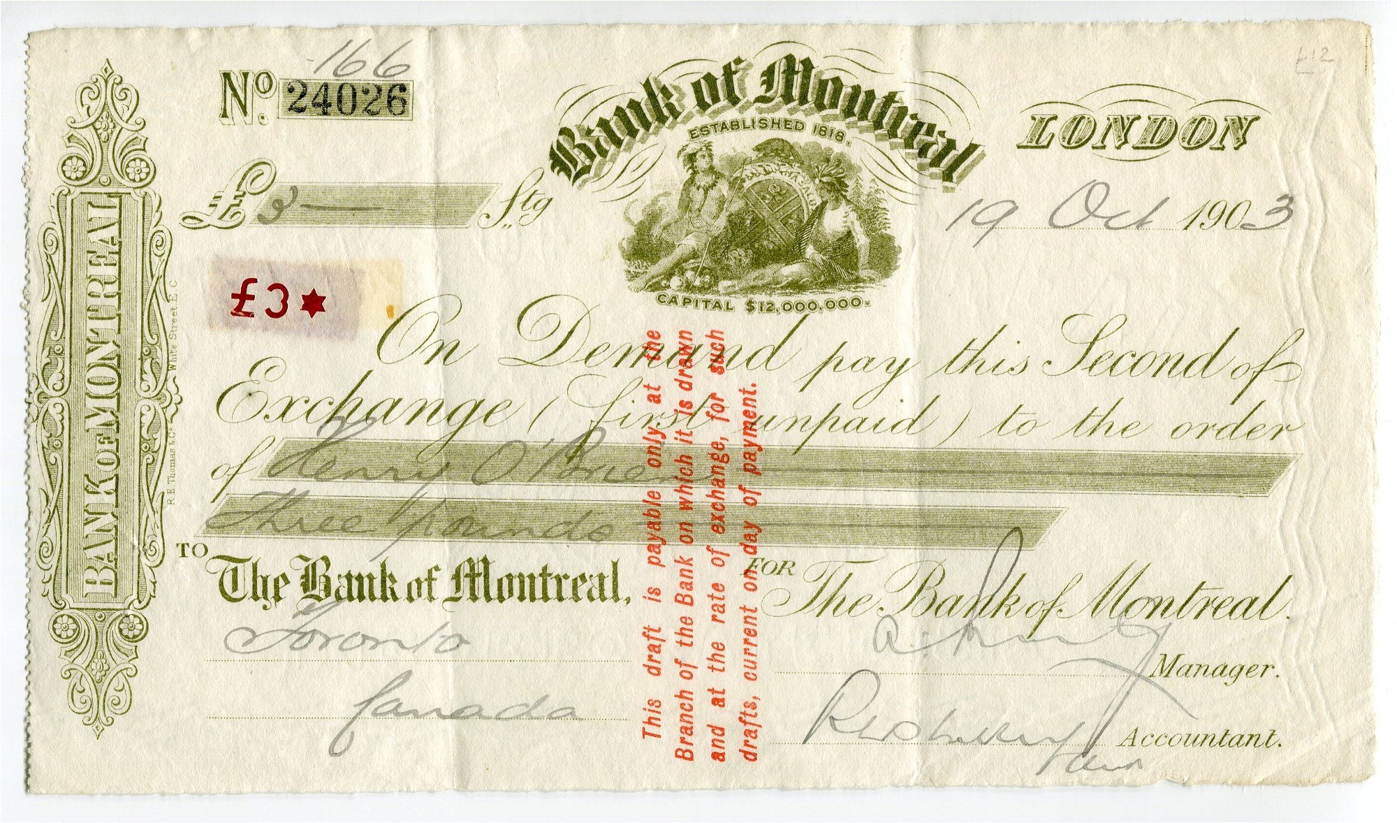 Kanada Bank of Montreal funty 1903 Londyn Aukcja internetowa