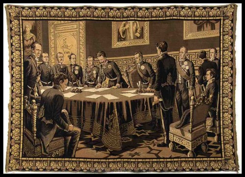 Królestwo Duży i ważny gobelin przedstawiający króla Karola Alberta podczas podpisywania statutu, 4 marca 1848 r., Włochy
