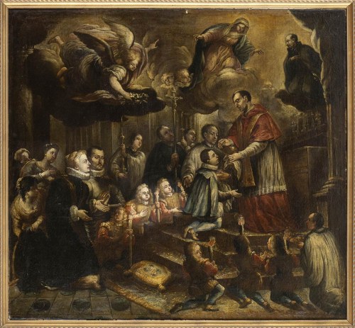 XVII WIEK, Święty Ludwik Gonzaga przyjmuje komunię od świętego Karola Boromeusza, Szkoła Lombardzka