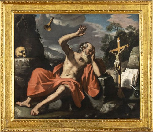 1591 - Bolonia, 1666), Święty Jerome pokutujący na pustyni słyszy trąby Sądu Ostatecznego, KRĄG GIOVANNI FRANCESCO BARBIERI ZWANY GUERCINO (Cento
