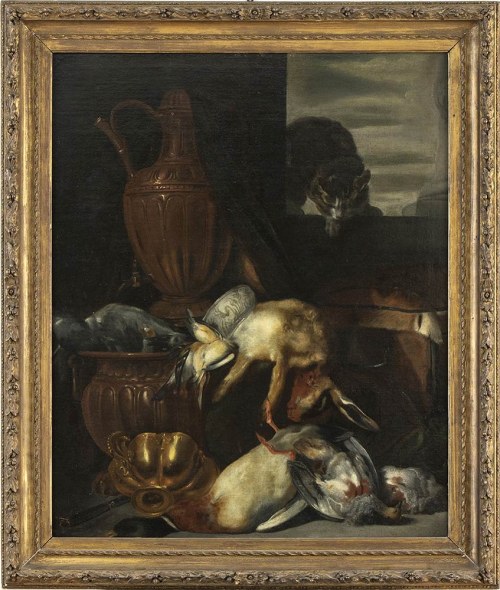 DRUGA POŁOWA XVII WIEKU, Martwa natura z dziczyzną, kotem i garnkami, Flemish Artist
