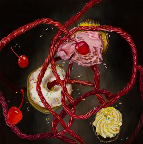 Donuts and Licorice Candy Composition with a Cupcake, 2017, Monika Malewska