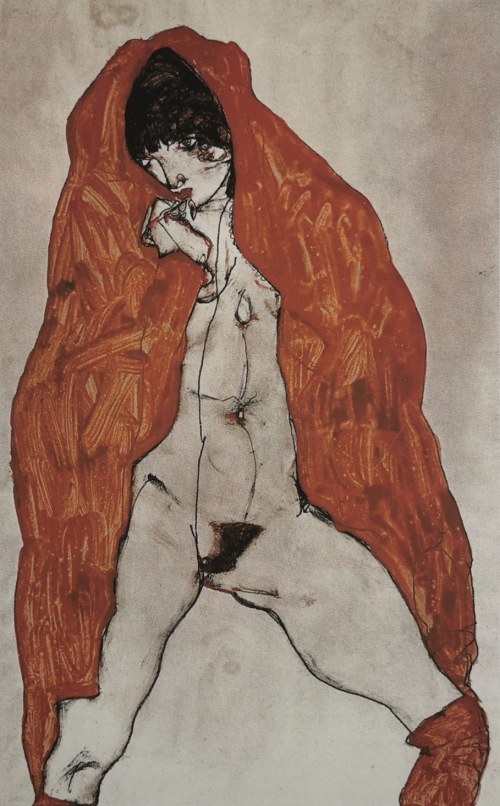 Akt z czerwonym szalem, Egon Schiele