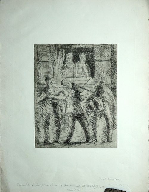 Muzykanci. Akwaforta, l. 30. XX w., Andrzej Jurkiewicz