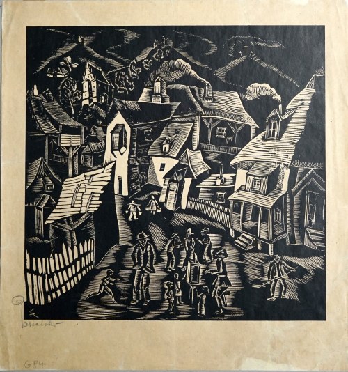 Kazimierz nad Wisłą, drzeworyt, l. 30. XX w., Stefan Rassalski