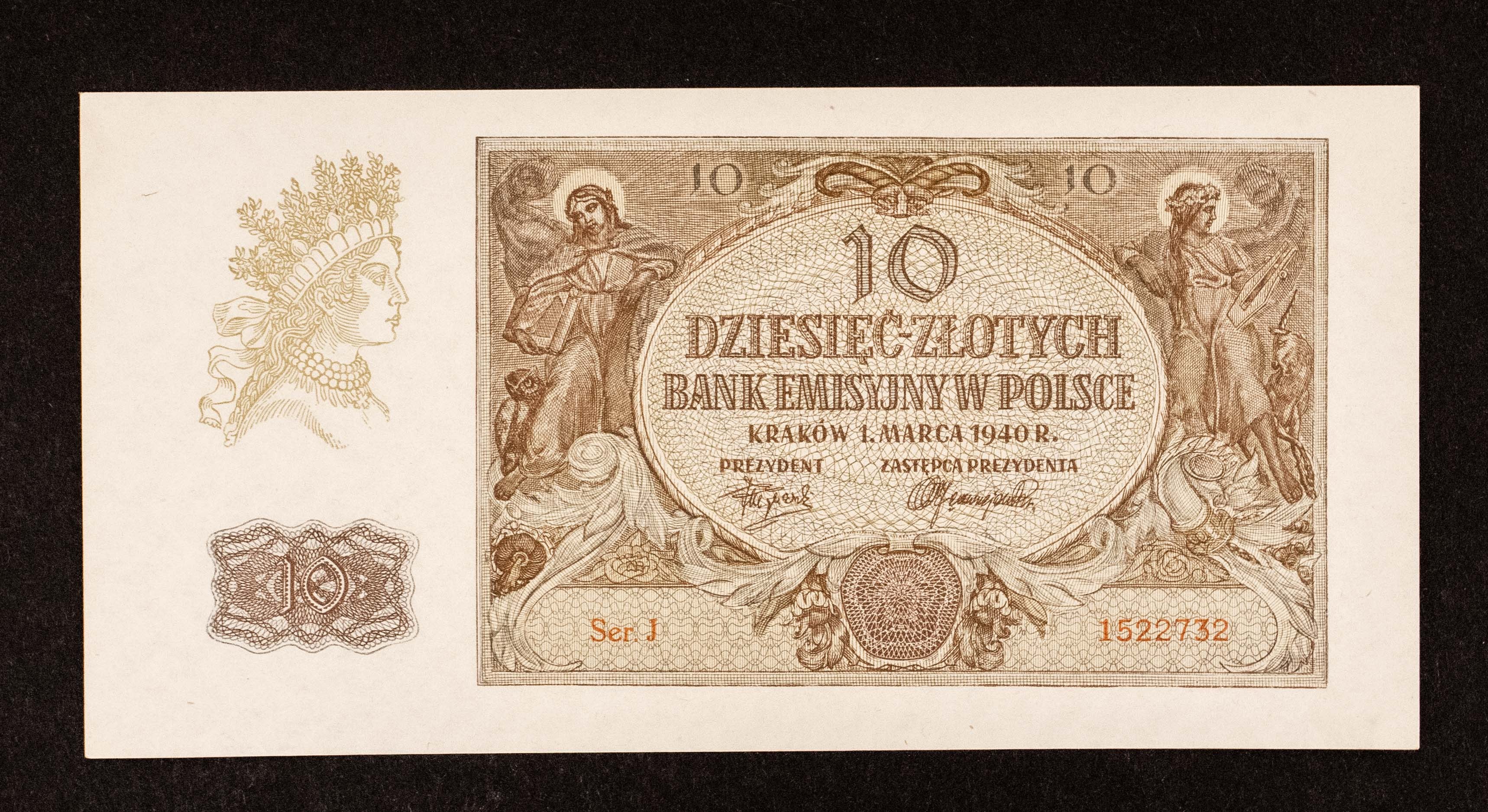 Poland, General Gubernia, 10 zloty 1.03.1940, J series. - Online auction /  Online bidding - Price - OneBid