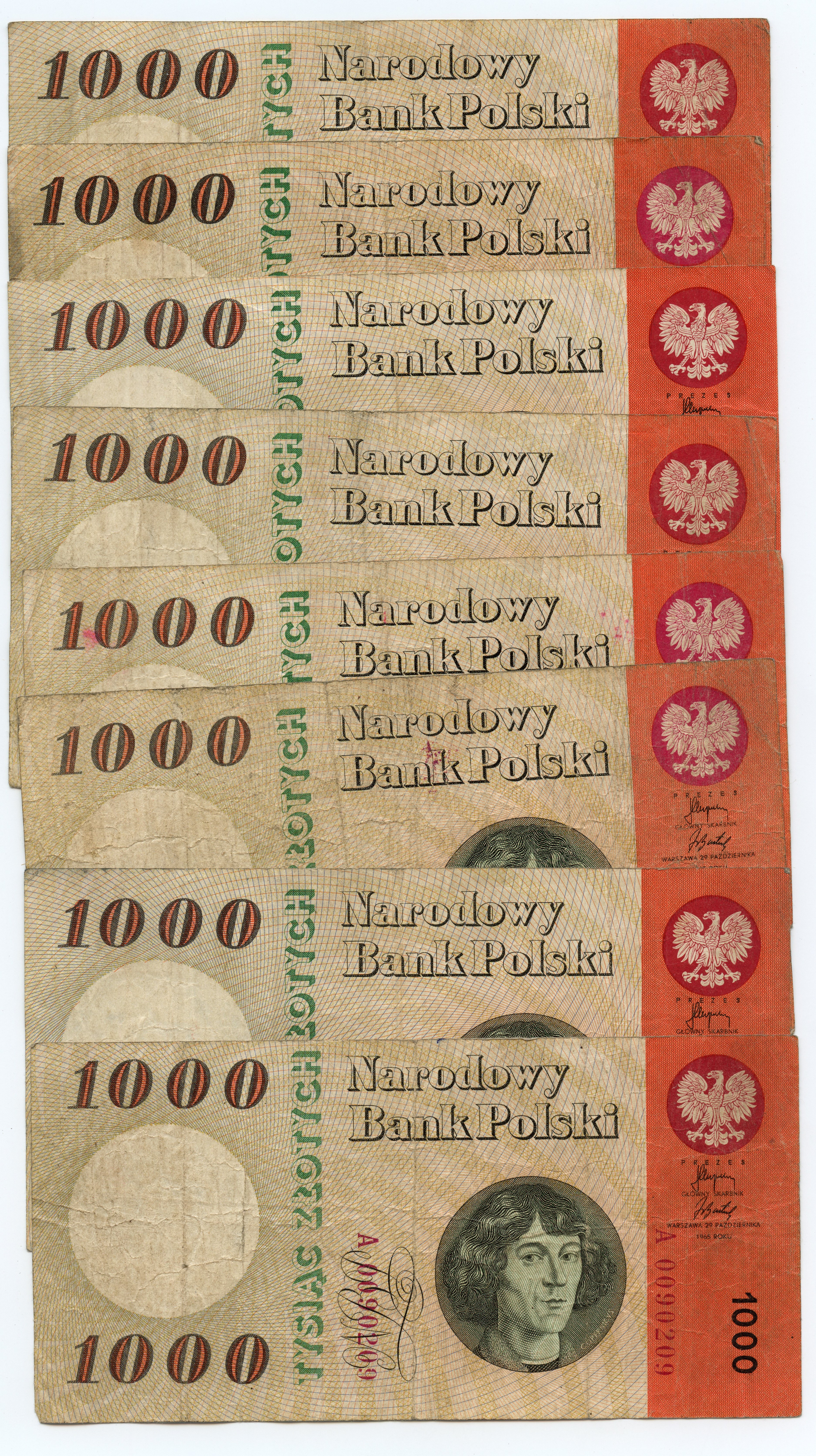 1000 zloty 1965 Nicolaus Copernicus A series - 8 pieces - Online auction /  Online bidding - Price - OneBid