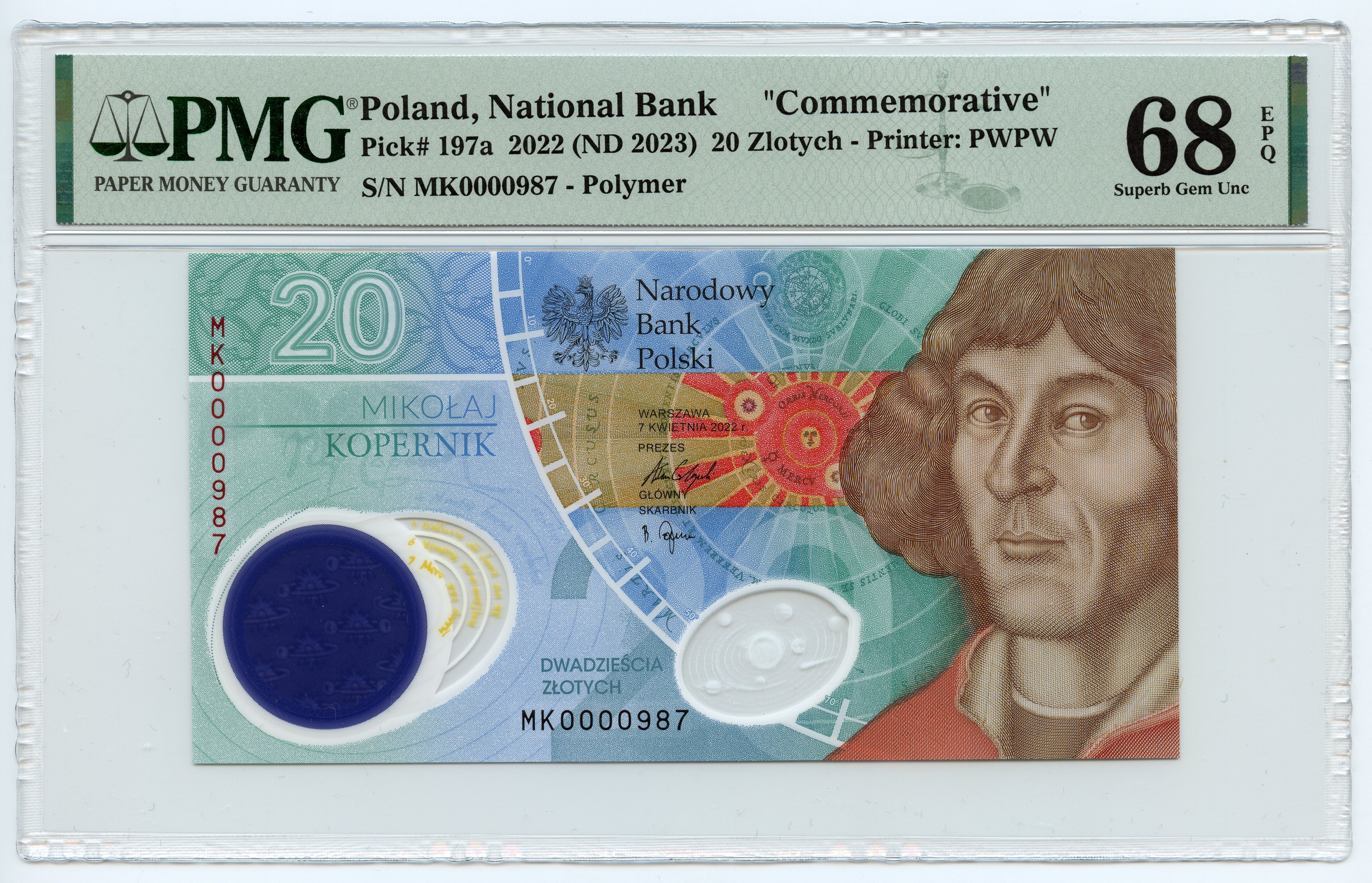 20 zloty 2022 Nicolaus Copernicus - polymer banknote - PMG 68 EPQ