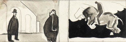 1885 - Milano, 1961), Due composizioni, architettura con figure e Cavaliere, 1921, Mario Sironi