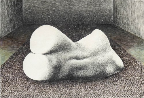1925 - Pescosolido, 2006), Naked figure lying on the carpet, 1972, Giacomo Porzano