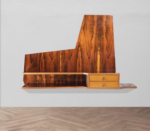 Suspended wooden console table of Italian manufacture from the mid-20th century., Vintage Suspended Wooden Consolle