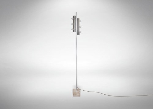 Unikalna chromowana lampa podłogowa z marmurową podstawą i sześcioma żarówkami. Zrealizowana przez Targetti, Vintage Chromowana Lampa Podłogowa