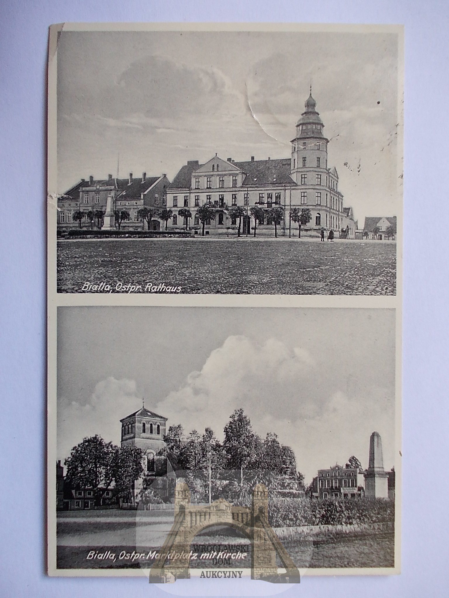 Biała Piska, Bialla, ratusz, kościół, ok. 1940 Aukcja