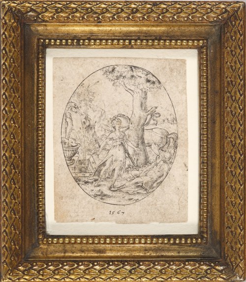 Pyram i Tysbe, 1567, w ozdobnej ramce, Étienne Delaune