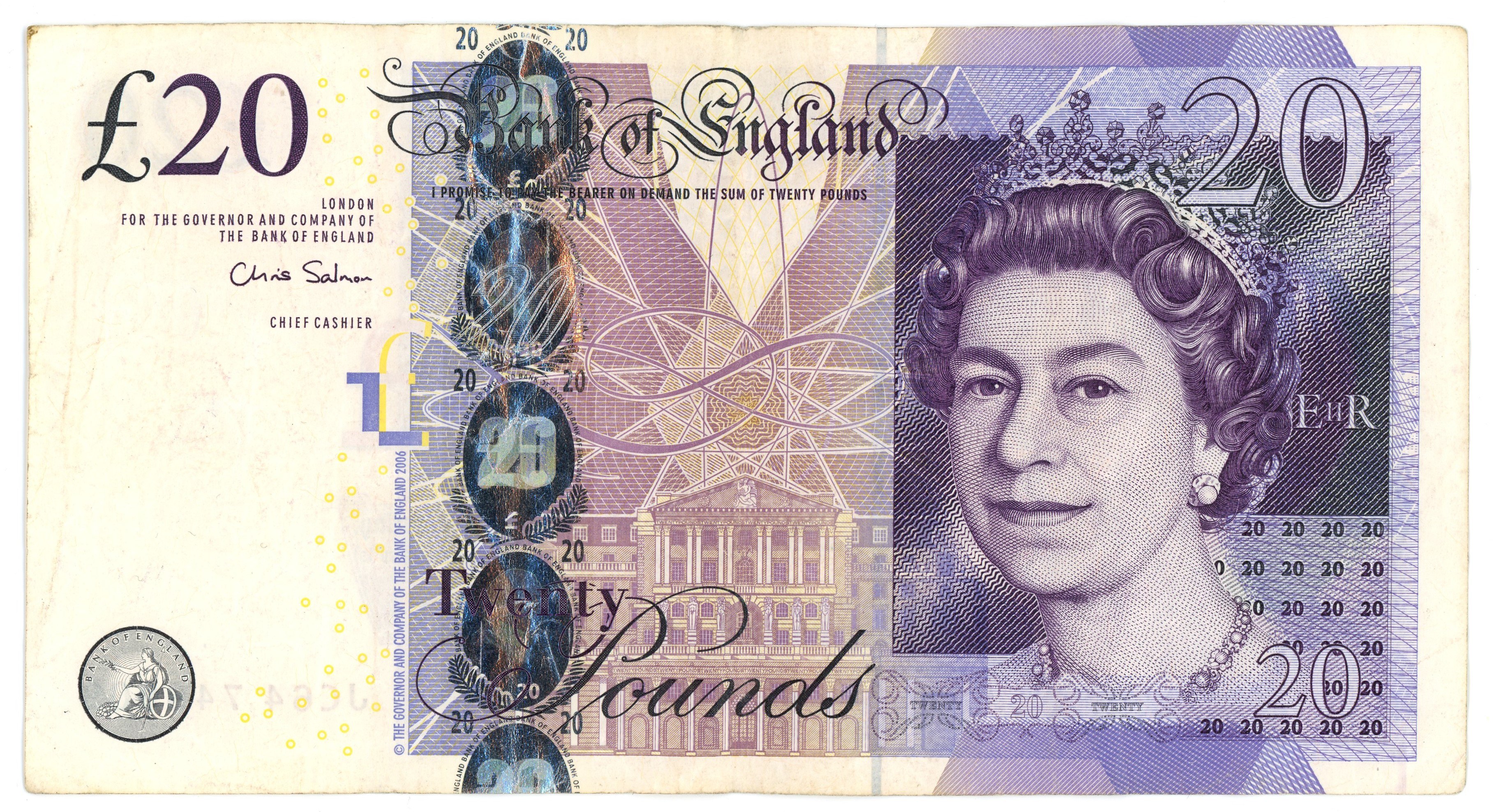 Купюры 20 фунтов. Купюры 20 фунтов. 20 фунтов банкнота. Купюры 20 фунтов. Пластиковая банкнота 20 фунтов стерлингов уильям тернер.