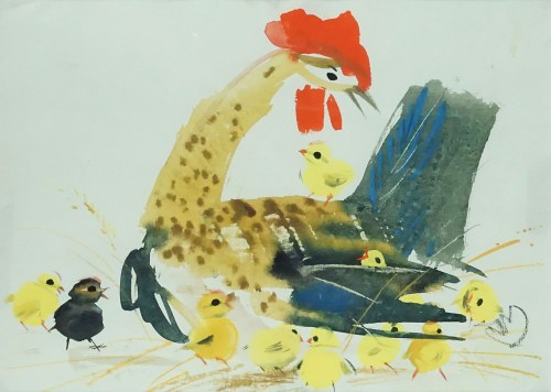 Kura z kurczętami ok. 1969 r., Janusz Grabiański