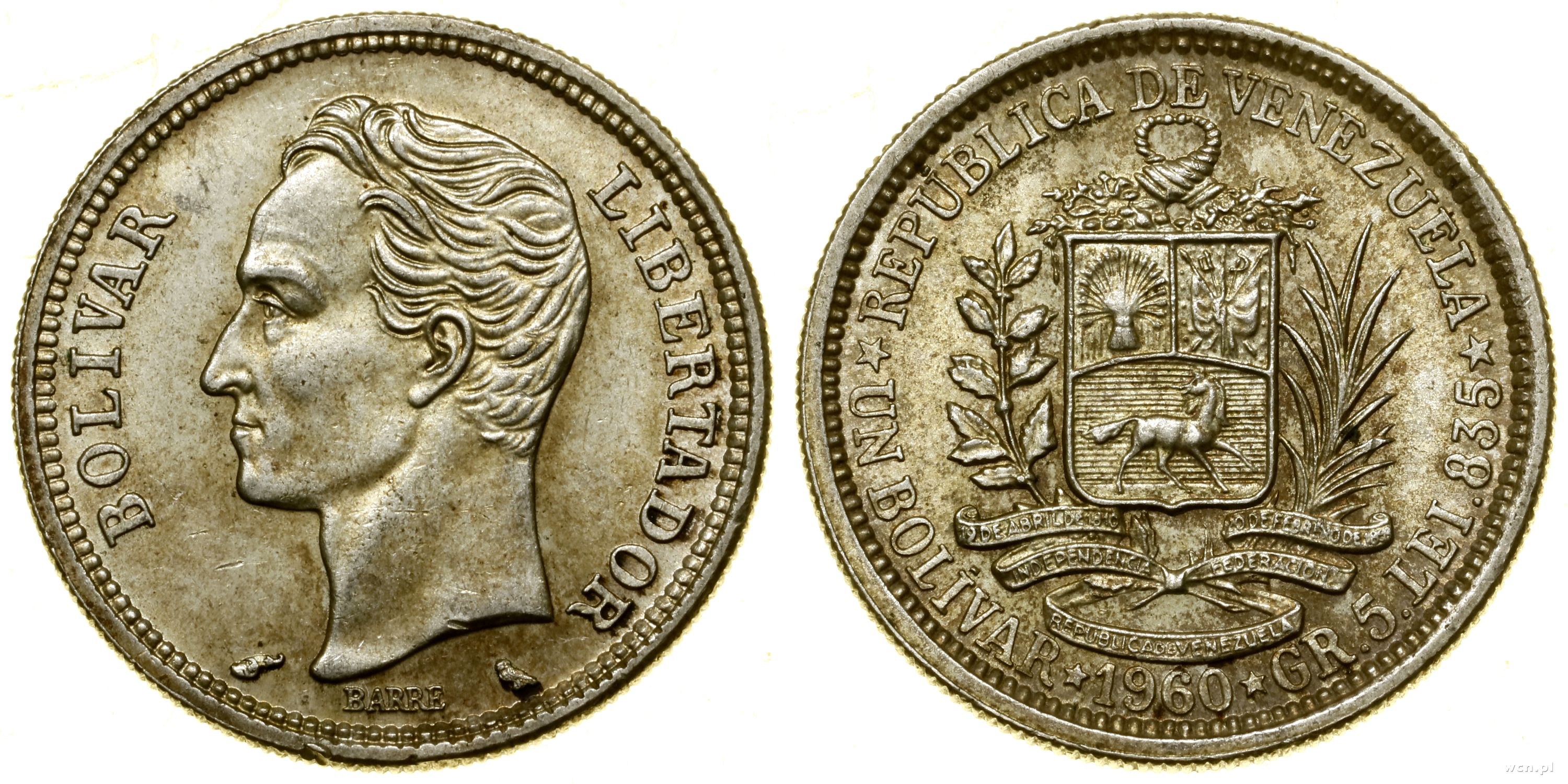 Venezuela, 1 bolívar, 1960 - Internetová aukce / Licitace online - Cena -  OneBid