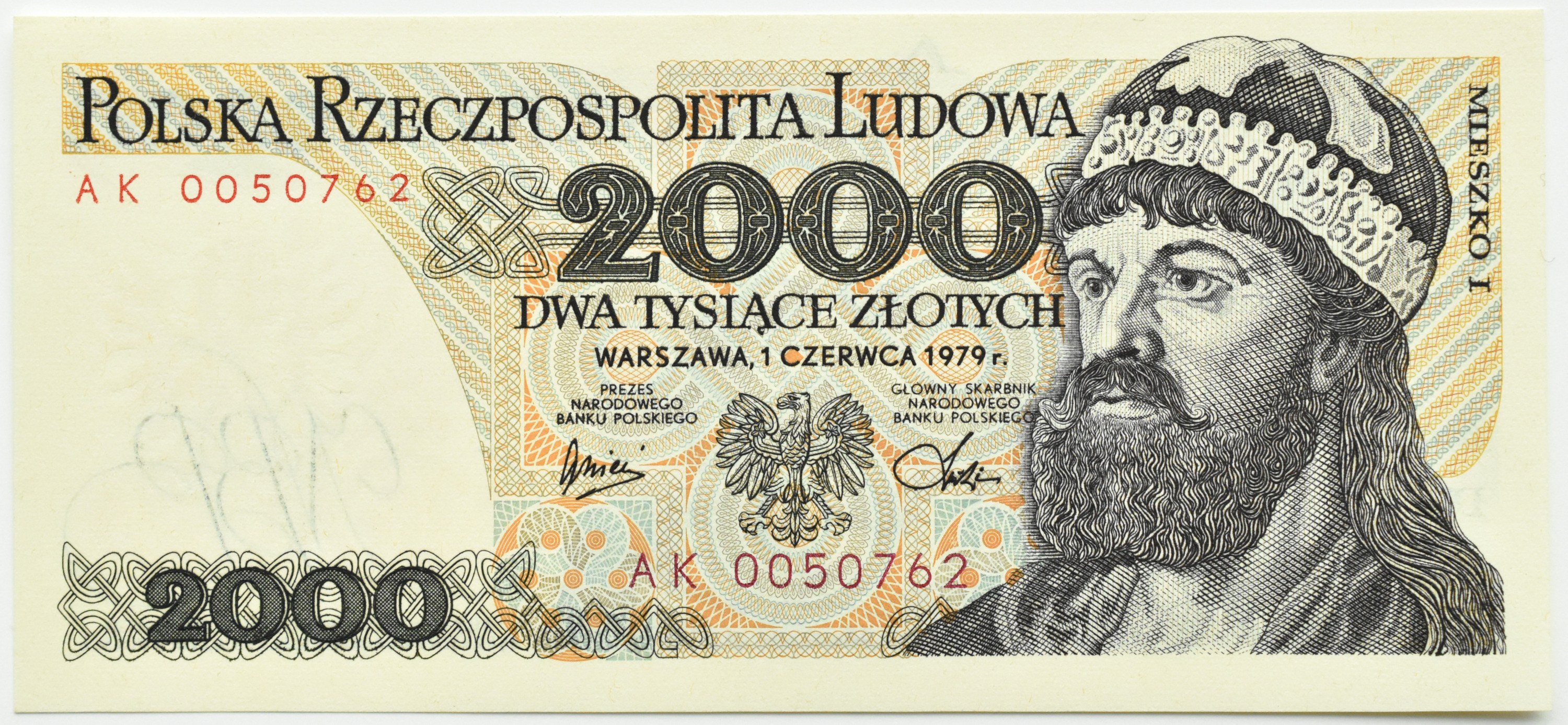 PRL, Mieszko I, 2000 złotych 1979, seria AK, Warszawa, UNC