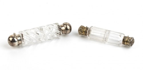 pinchbeck and glass double-Sided Lay Down Perfume Bottle - 19th century, Two English Victorian Sterling Silver