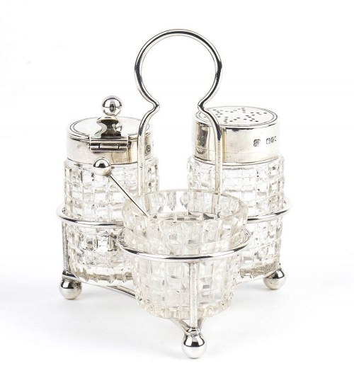 mark of HUKIN & HEATH, JOHN THOMAS HEATH & JOHN HARTSWORE MIDDLETON, English Victorian Sterling Silver Cruet Set - London 1901