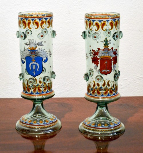 Huta Józefina (?), XIX/XX wiek., PARA SZKLANIC HERBOWYCH - Szklarska Poręba, Huta Józefina (?), XIX/XX wiek., Para Szklanic Herbowych - Szklarska Poręba