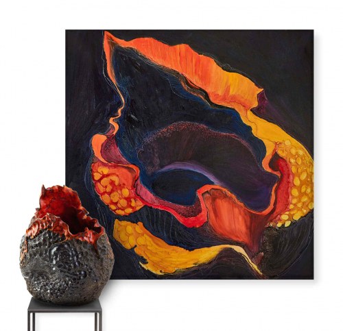 Duet Orange Flow (obraz i rzeźba), 2015, Joanna Roszkowska