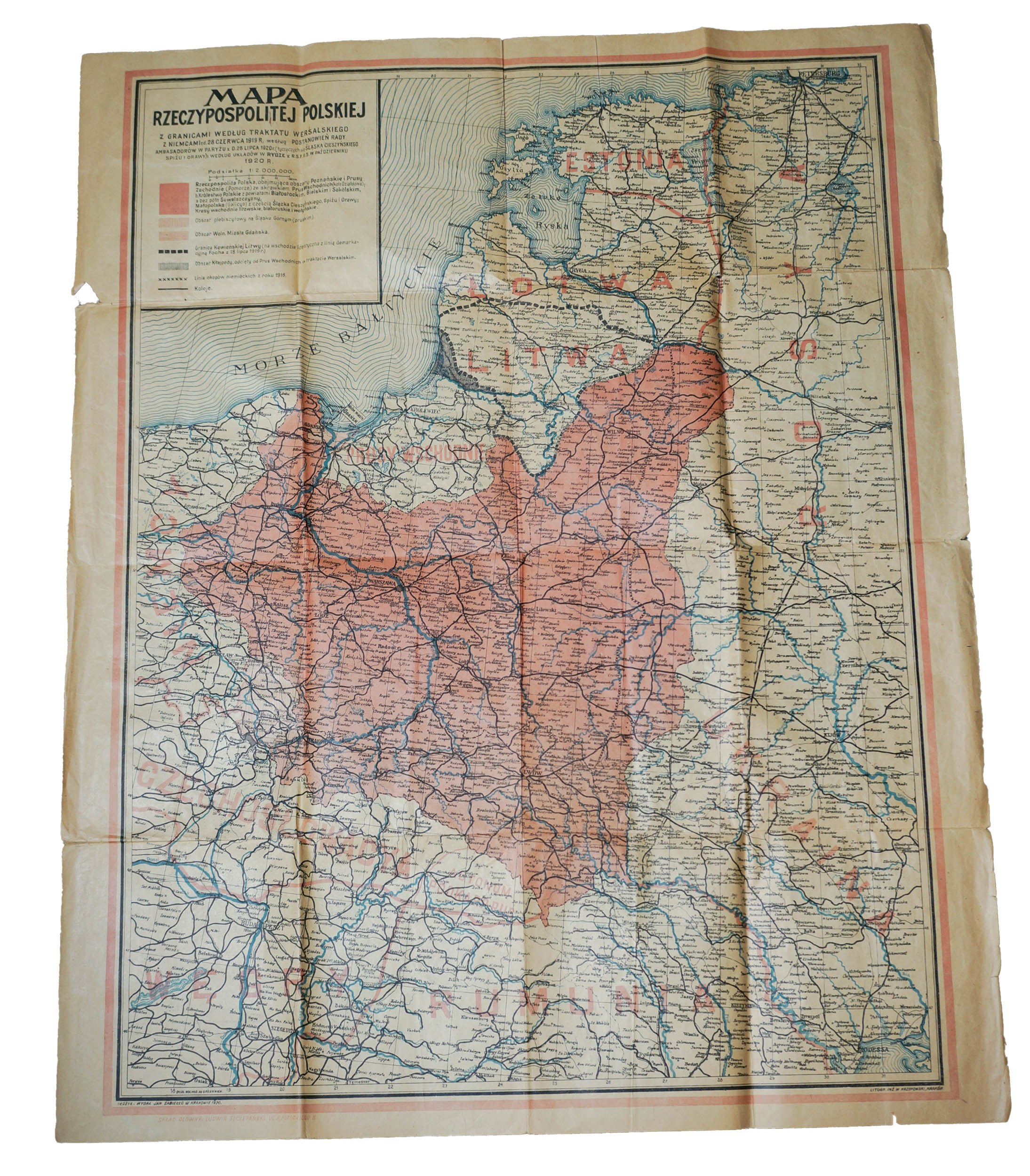 Map of the Republic of Poland with borders according to the Treaty of ...